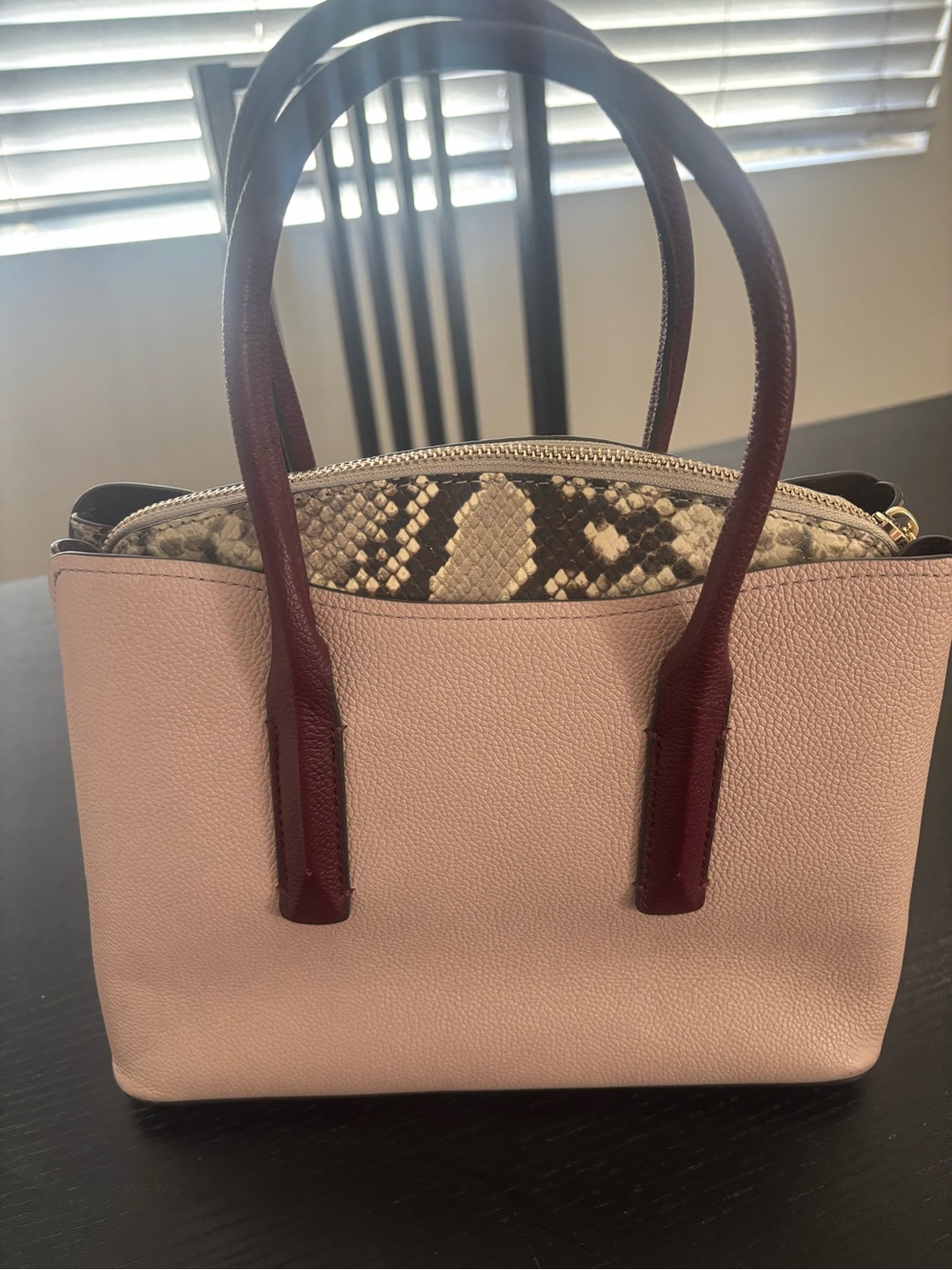 kate spade Eva Pink and Burgundy Satchel with Snake-Print Accent - Picture 7 of 12
